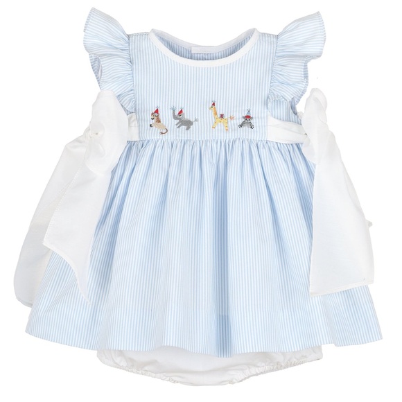 Blue and White Striped Dress with Animal Embroidery - Picture 1 of 4